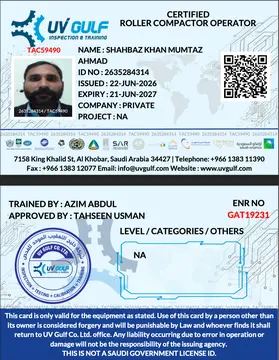 TÜV Gulf operator certificate