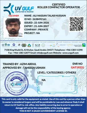 TÜV Gulf operator certificate